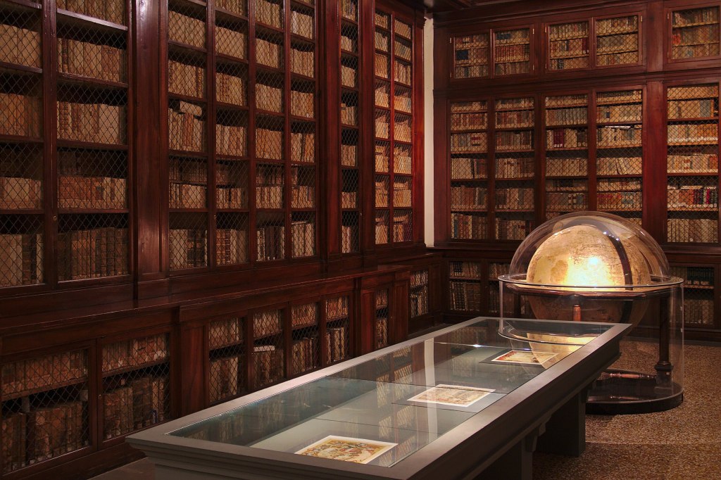 The library at the University of Bologna, the oldest university in continuous operation